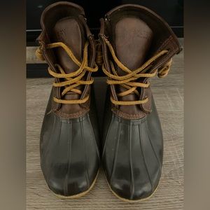 Sperry Kids Top-Sider Navy Blue Brown Leather Duck Boots Rain Boots